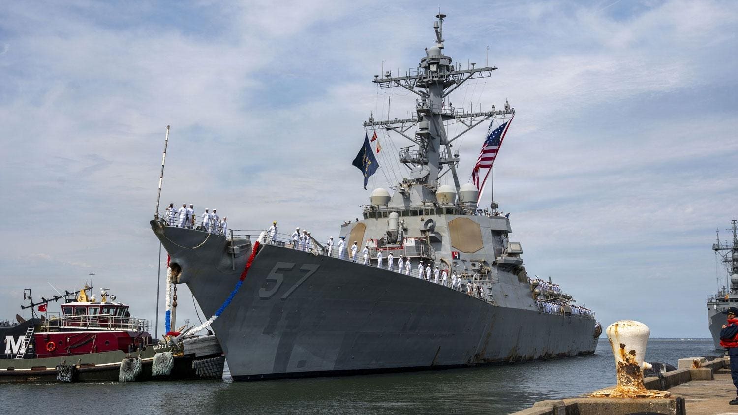 The Arleigh Burke-class guided-missile destroyer returned to Naval Station Norfolk on Tuesday, spending 327 days deployed, longer even than the USS Ge