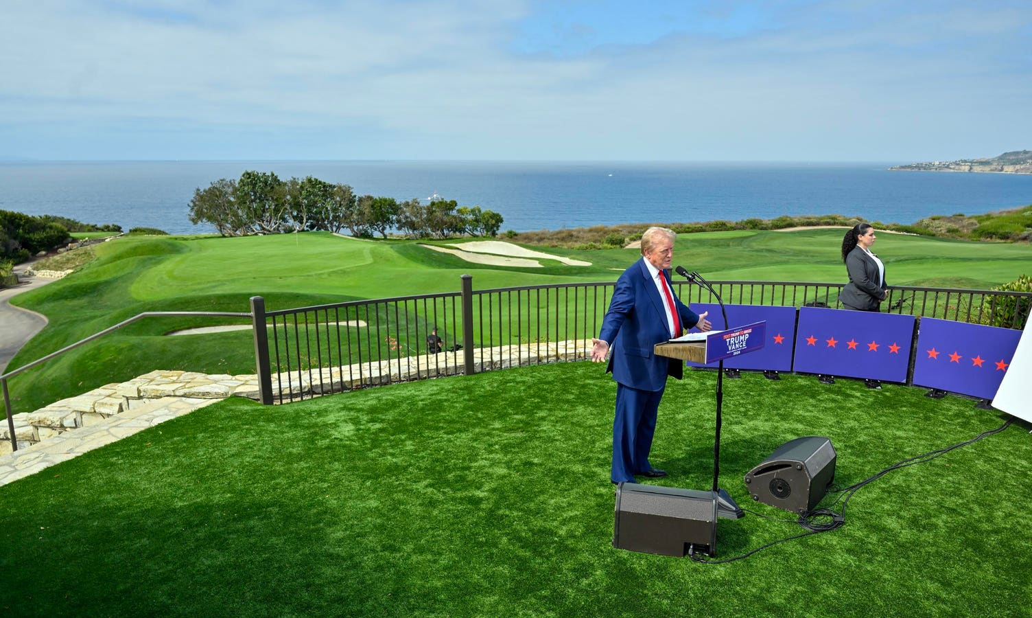 President Donald Trump is visiting California on Tuesday for a Republican National Committee event at the Trump National Golf Club in Rancho Palos Ver