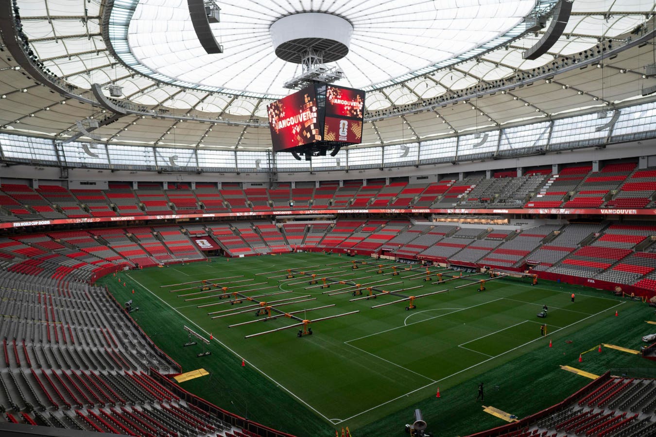 A FIFA-driven program to create a uniform pitch at World Cup 2026 takes shape across 16 stadiums, each with a unique mix of natural grass and poly-bas