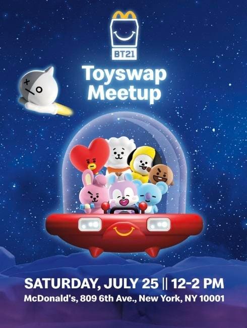 Lifestyle and events platform Average Socialite hosts an official McDonald's x BT21 Happy Meal Toy Swap Meetup on Saturday, July 25, from 12 pm - 2 pm