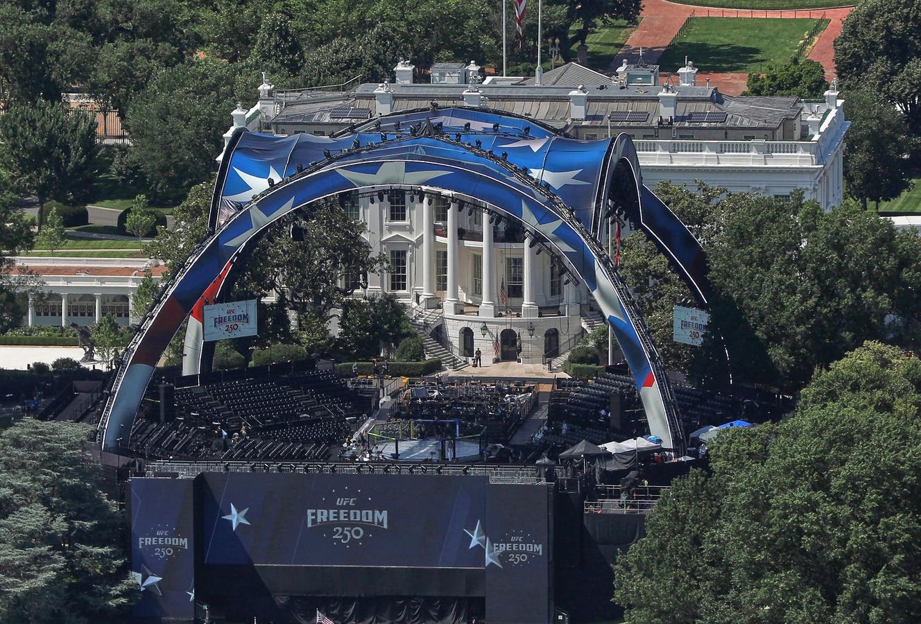 Washington, D.C., faces the potential for thunderstorms, strong winds and hail during the mixed martial arts fight on the White House lawn.